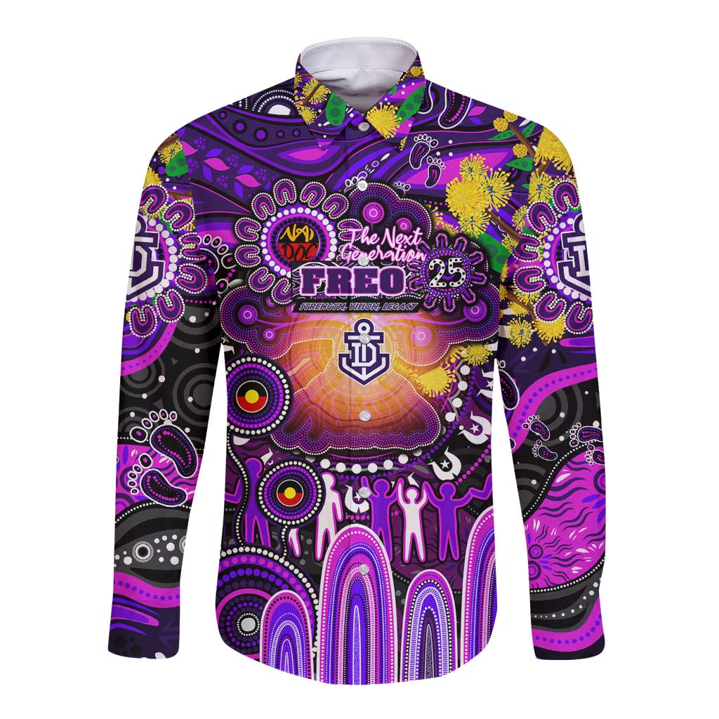 Personalised NAIDOC Week 2025 Freo Football Long Sleeve Button Shirt Aboriginal Dot Painting