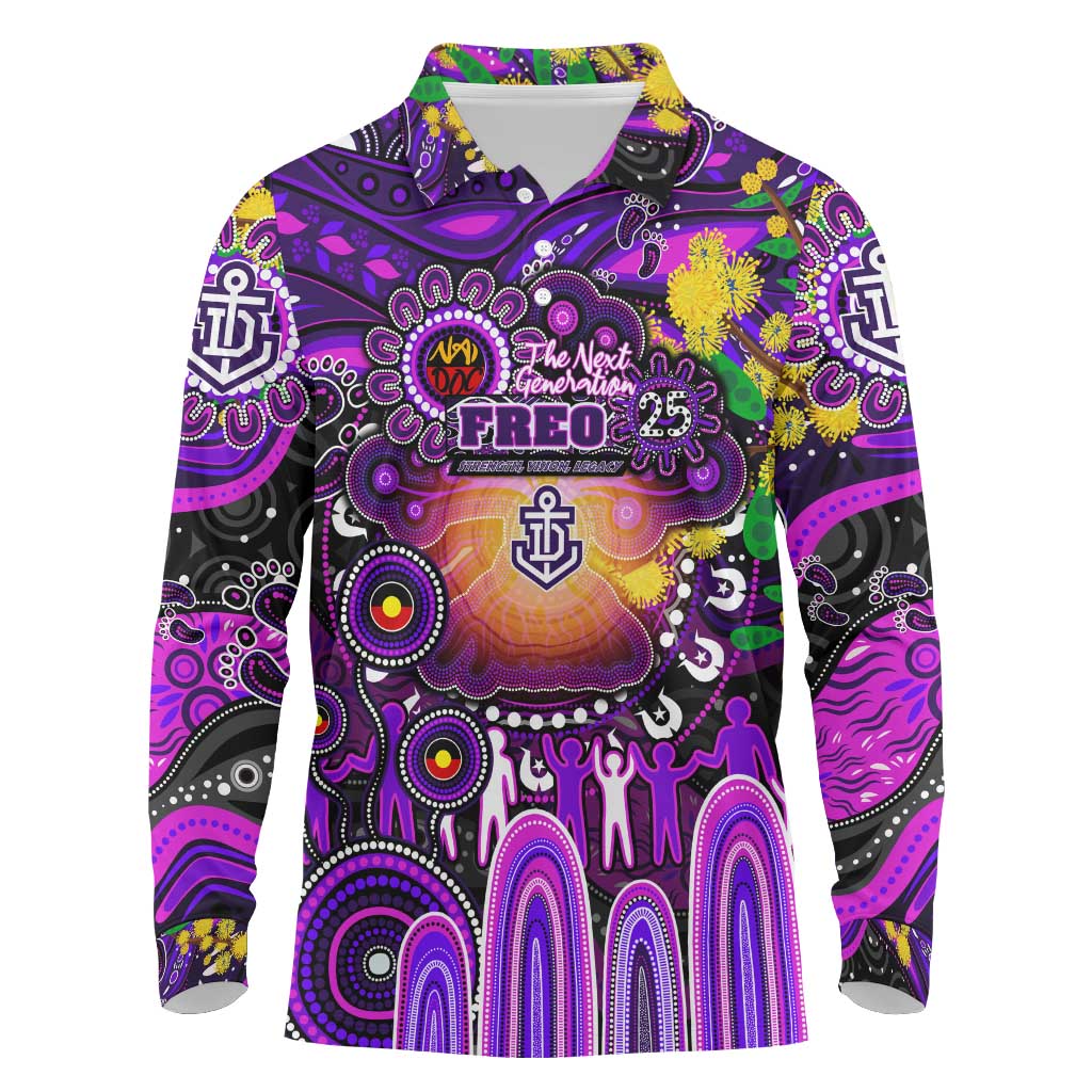 Personalised NAIDOC Week 2025 Freo Football Long Sleeve Polo Shirt Aboriginal Dot Painting
