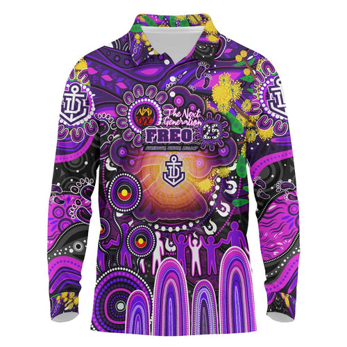 Personalised NAIDOC Week 2025 Freo Football Long Sleeve Polo Shirt Aboriginal Dot Painting