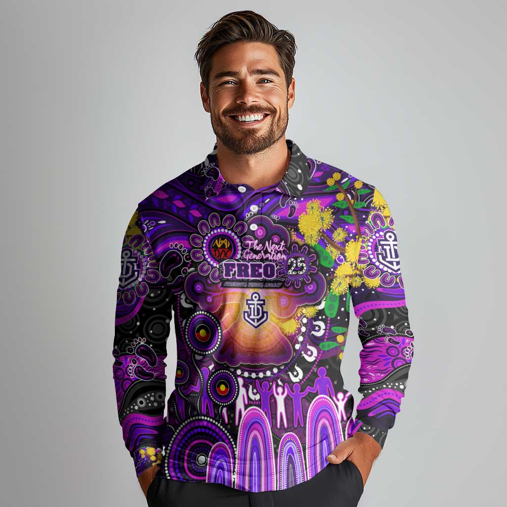Personalised NAIDOC Week 2025 Freo Football Long Sleeve Polo Shirt Aboriginal Dot Painting