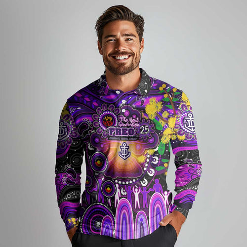 Personalised NAIDOC Week 2025 Freo Football Long Sleeve Polo Shirt Aboriginal Dot Painting
