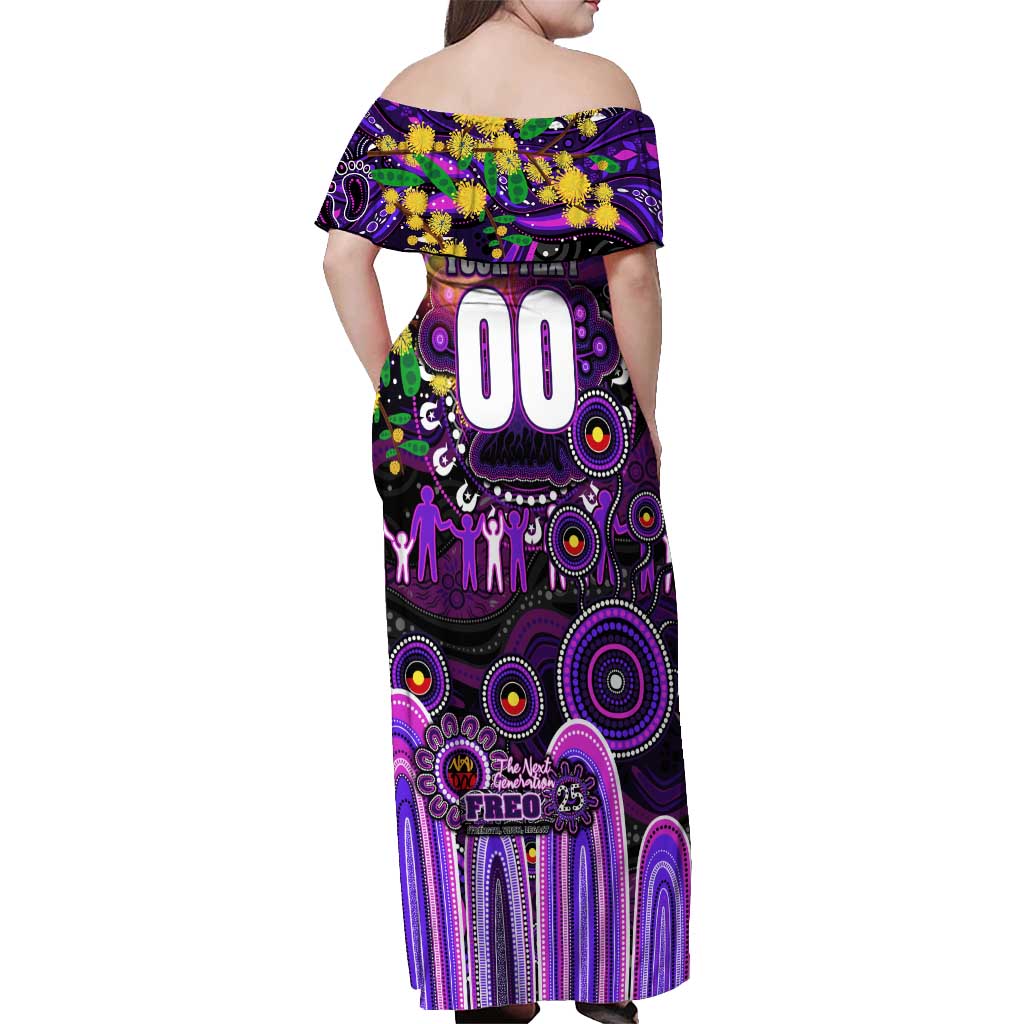 Personalised NAIDOC Week 2025 Freo Football Off Shoulder Maxi Dress Aboriginal Dot Painting
