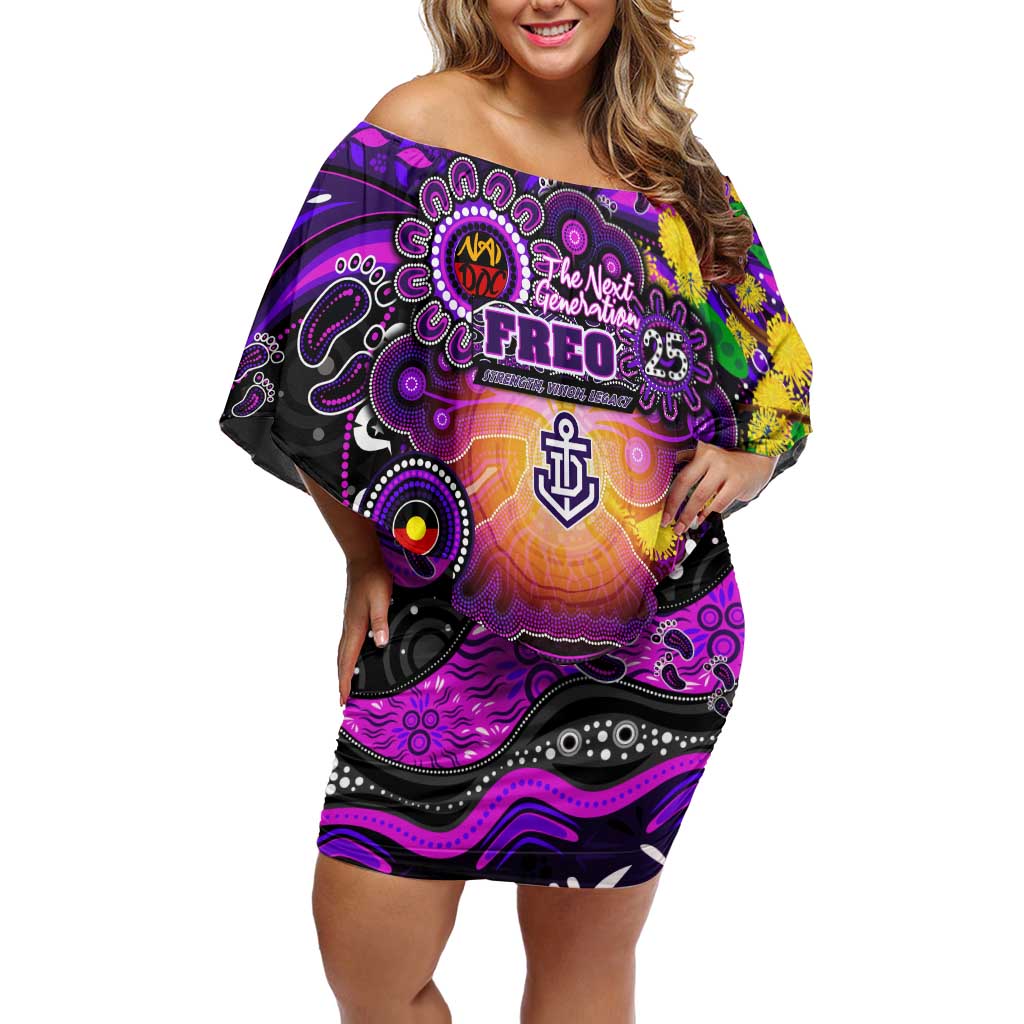 Personalised NAIDOC Week 2025 Freo Football Off Shoulder Short Dress Aboriginal Dot Painting
