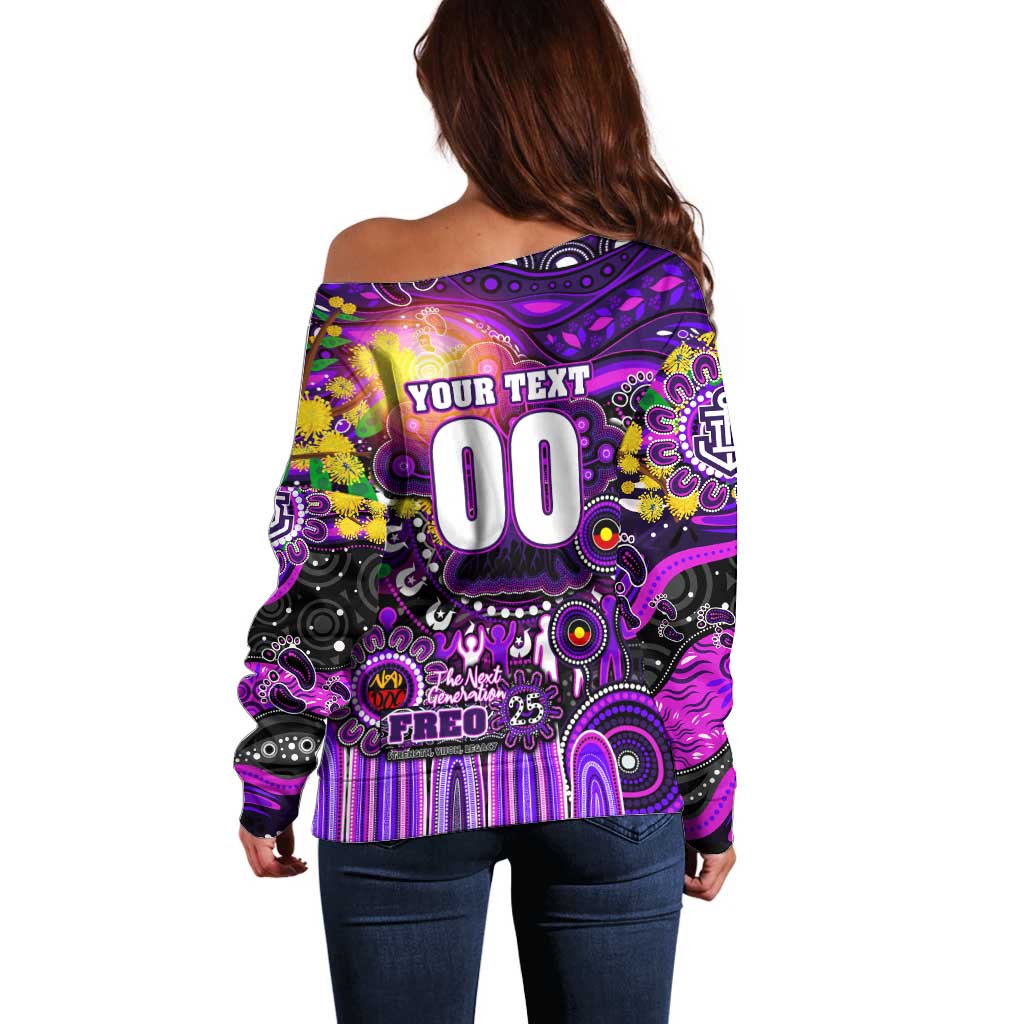 Personalised NAIDOC Week 2025 Freo Football Off Shoulder Sweater Aboriginal Dot Painting