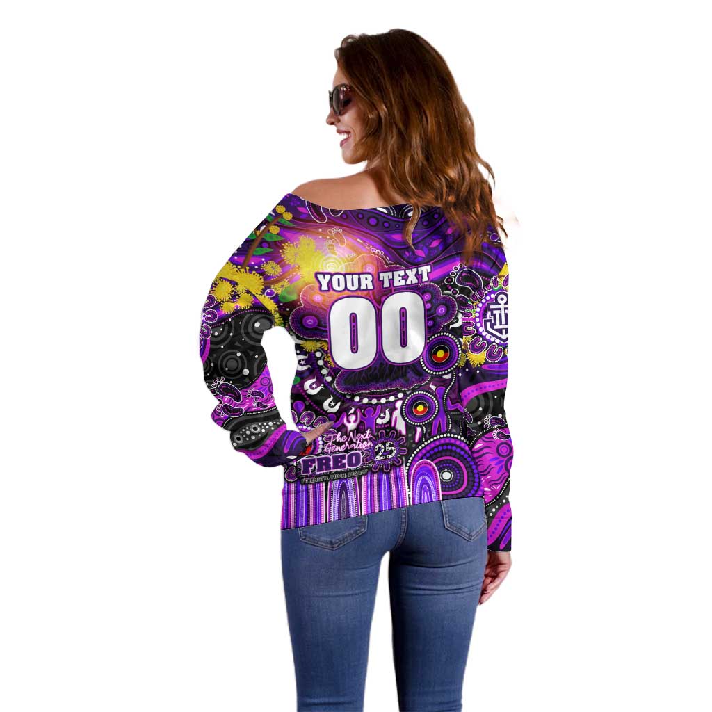 Personalised NAIDOC Week 2025 Freo Football Off Shoulder Sweater Aboriginal Dot Painting