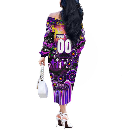 Personalised NAIDOC Week 2025 Freo Football Off The Shoulder Long Sleeve Dress Aboriginal Dot Painting