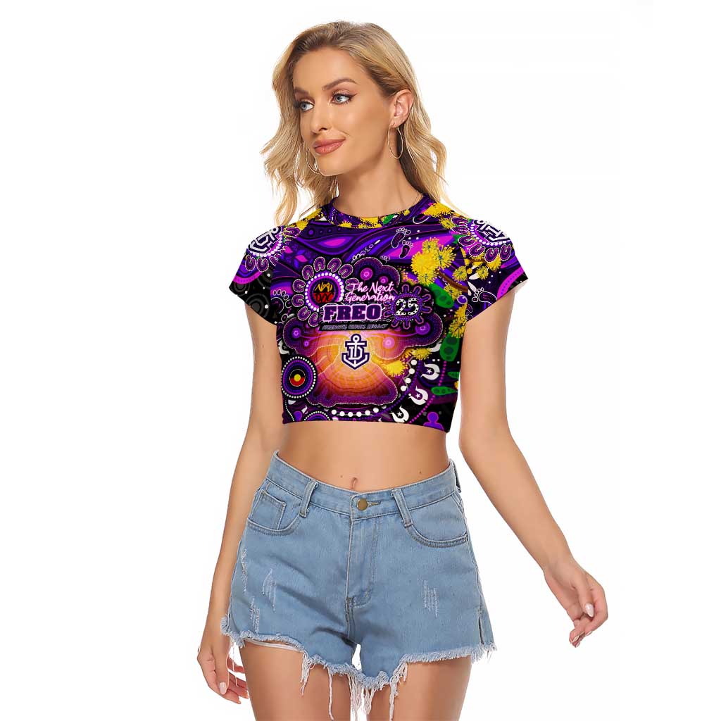 Personalised NAIDOC Week 2025 Freo Football Raglan Cropped T Shirt Aboriginal Dot Painting