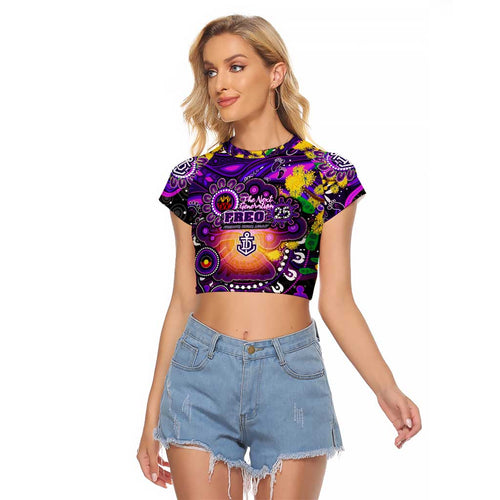 Personalised NAIDOC Week 2025 Freo Football Raglan Cropped T Shirt Aboriginal Dot Painting
