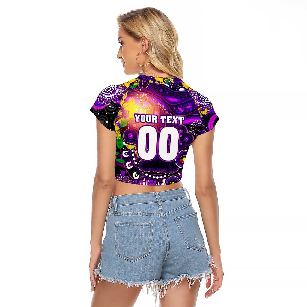 Personalised NAIDOC Week 2025 Freo Football Raglan Cropped T Shirt Aboriginal Dot Painting