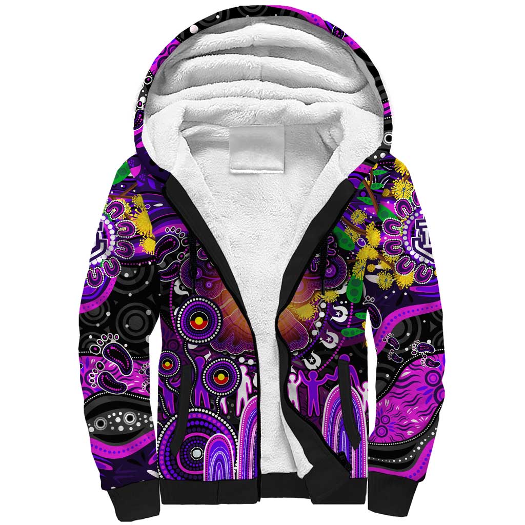 Personalised NAIDOC Week 2025 Freo Football Sherpa Hoodie Aboriginal Dot Painting