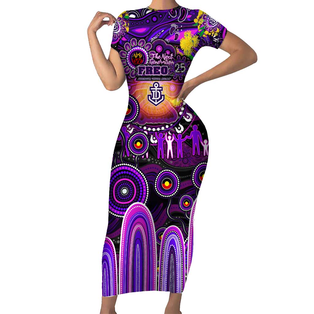 Personalised NAIDOC Week 2025 Freo Football Short Sleeve Bodycon Dress Aboriginal Dot Painting