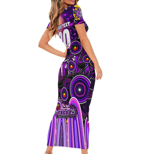 Personalised NAIDOC Week 2025 Freo Football Short Sleeve Bodycon Dress Aboriginal Dot Painting