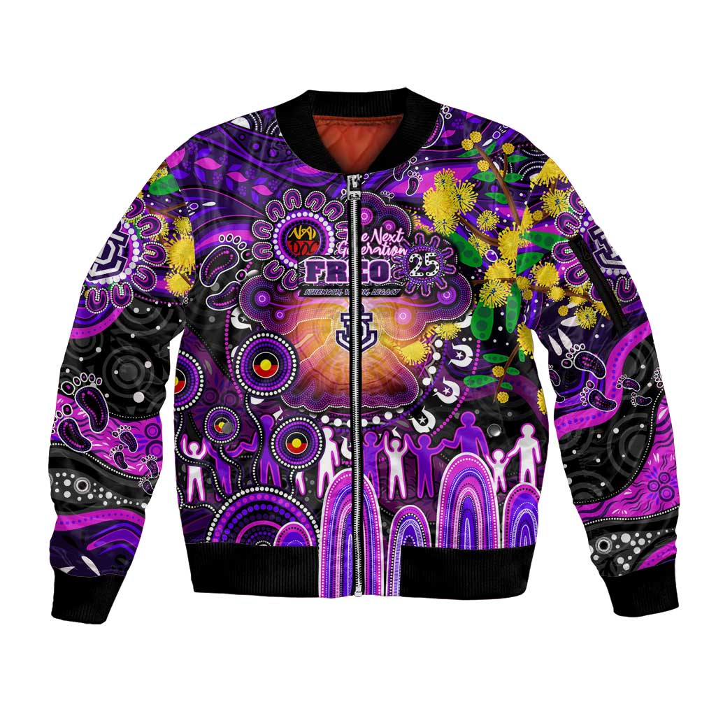 Personalised NAIDOC Week 2025 Freo Football Sleeve Zip Bomber Jacket Aboriginal Dot Painting
