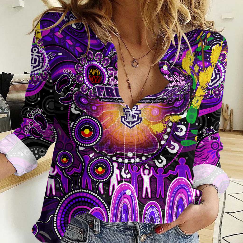 Personalised NAIDOC Week 2025 Freo Football Women Casual Shirt Aboriginal Dot Painting