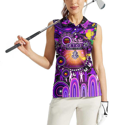 Personalised NAIDOC Week 2025 Freo Football Women Sleeveless Polo Shirt Aboriginal Dot Painting