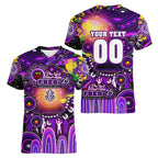 Personalised NAIDOC Week 2025 Freo Football Women V-Neck T-Shirt Aboriginal Dot Painting