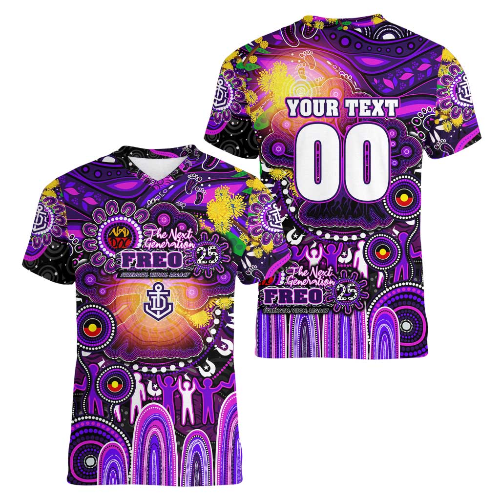 Personalised NAIDOC Week 2025 Freo Football Women V-Neck T-Shirt Aboriginal Dot Painting