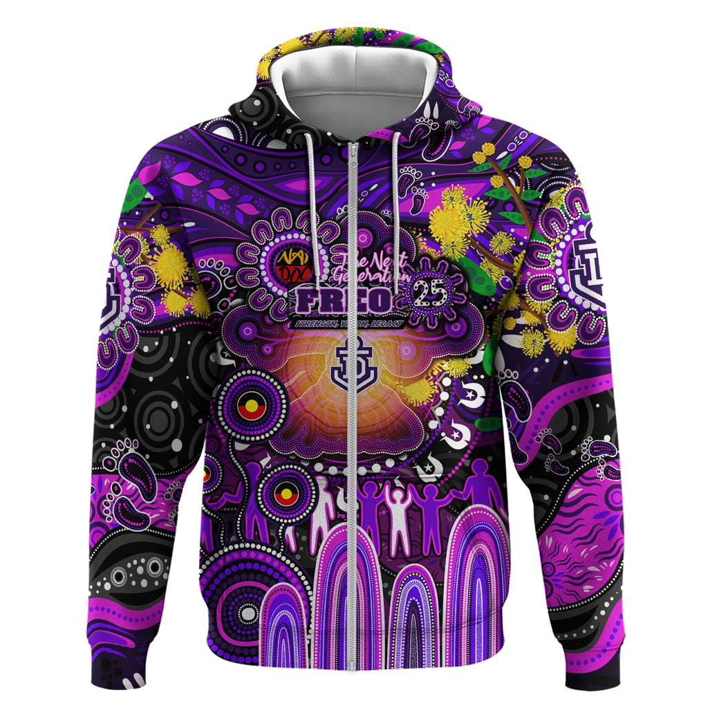 Personalised NAIDOC Week 2025 Freo Football Zip Hoodie Aboriginal Dot Painting