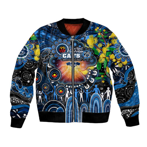 Personalised NAIDOC Week 2025 Cats Football Bomber Jacket Aboriginal Dot Painting