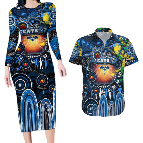 Personalised NAIDOC Week 2025 Cats Football Couples Matching Long Sleeve Bodycon Dress and Hawaiian Shirt Aboriginal Dot Painting