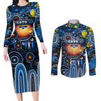 Personalised NAIDOC Week 2025 Cats Football Couples Matching Long Sleeve Bodycon Dress and Long Sleeve Button Shirt Aboriginal Dot Painting