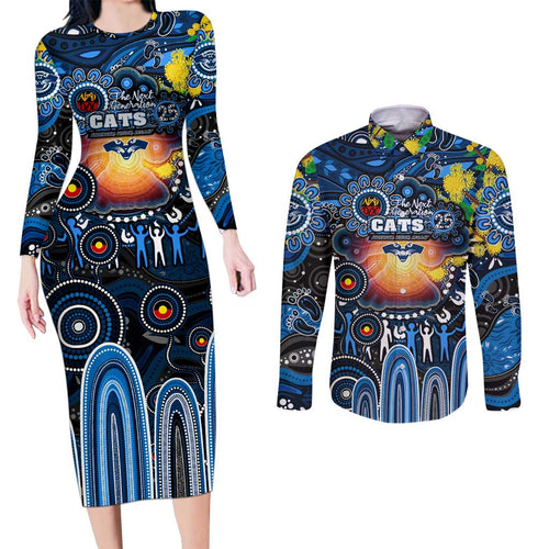 Personalised NAIDOC Week 2025 Cats Football Couples Matching Long Sleeve Bodycon Dress and Long Sleeve Button Shirt Aboriginal Dot Painting