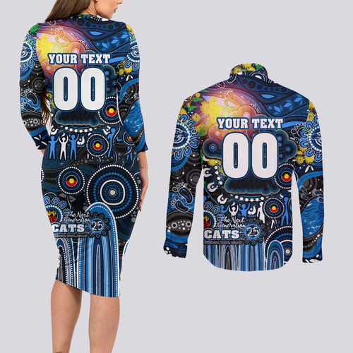 Personalised NAIDOC Week 2025 Cats Football Couples Matching Long Sleeve Bodycon Dress and Long Sleeve Button Shirt Aboriginal Dot Painting