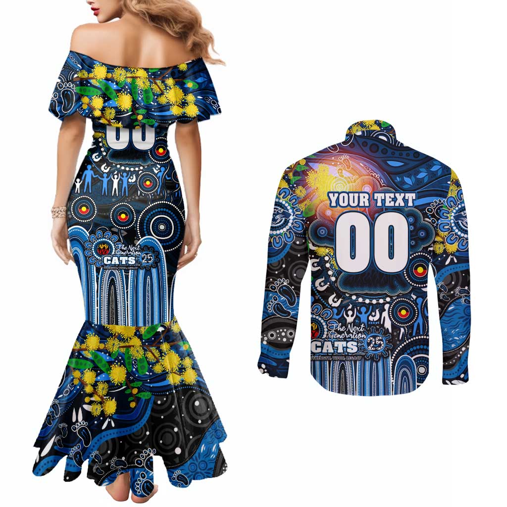 Personalised NAIDOC Week 2025 Cats Football Couples Matching Mermaid Dress and Long Sleeve Button Shirt Aboriginal Dot Painting