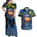 Personalised NAIDOC Week 2025 Cats Football Couples Matching Off Shoulder Maxi Dress and Hawaiian Shirt Aboriginal Dot Painting