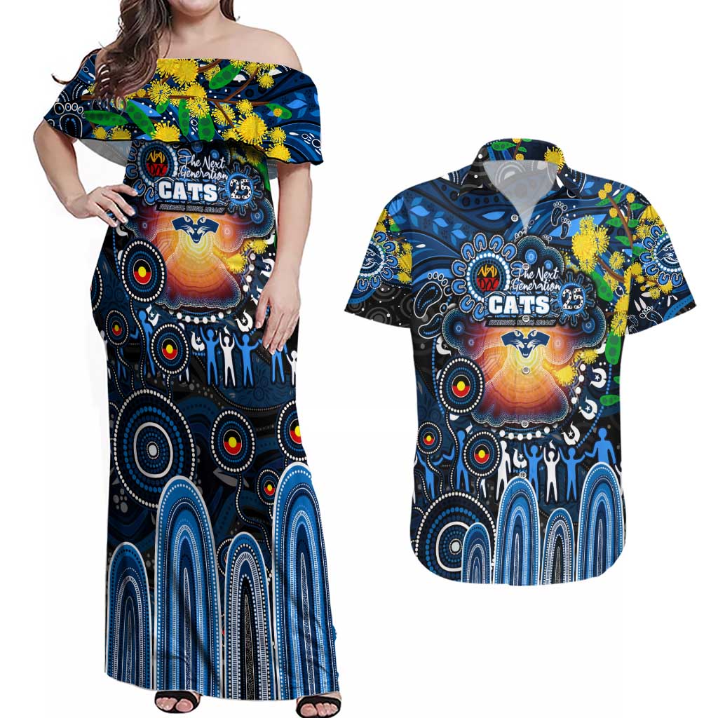Personalised NAIDOC Week 2025 Cats Football Couples Matching Off Shoulder Maxi Dress and Hawaiian Shirt Aboriginal Dot Painting
