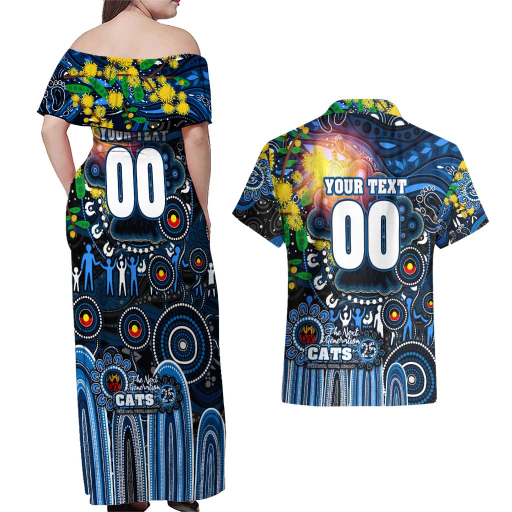 Personalised NAIDOC Week 2025 Cats Football Couples Matching Off Shoulder Maxi Dress and Hawaiian Shirt Aboriginal Dot Painting