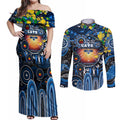 Personalised NAIDOC Week 2025 Cats Football Couples Matching Off Shoulder Maxi Dress and Long Sleeve Button Shirt Aboriginal Dot Painting