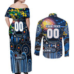 Personalised NAIDOC Week 2025 Cats Football Couples Matching Off Shoulder Maxi Dress and Long Sleeve Button Shirt Aboriginal Dot Painting