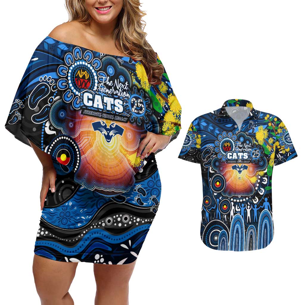 Personalised NAIDOC Week 2025 Cats Football Couples Matching Off Shoulder Short Dress and Hawaiian Shirt Aboriginal Dot Painting