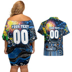 Personalised NAIDOC Week 2025 Cats Football Couples Matching Off Shoulder Short Dress and Hawaiian Shirt Aboriginal Dot Painting