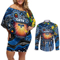 Personalised NAIDOC Week 2025 Cats Football Couples Matching Off Shoulder Short Dress and Long Sleeve Button Shirt Aboriginal Dot Painting