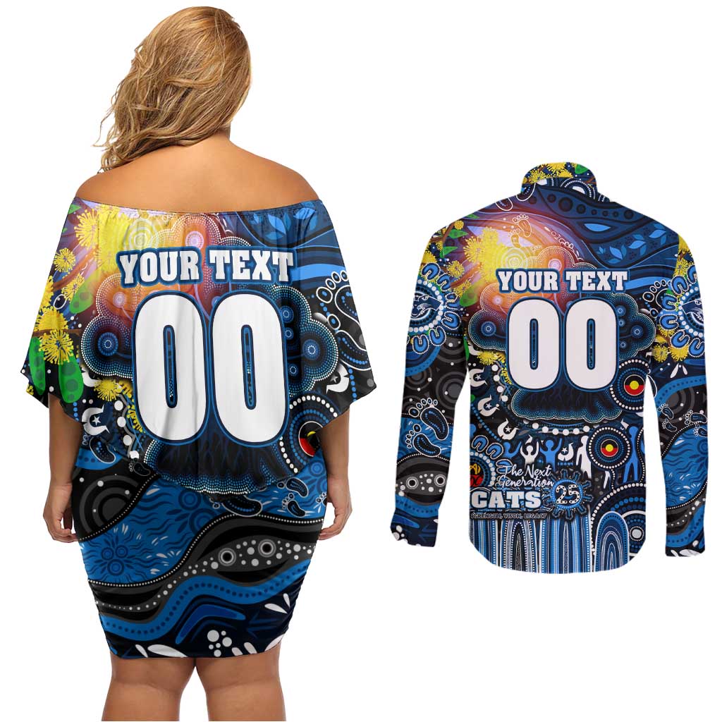 Personalised NAIDOC Week 2025 Cats Football Couples Matching Off Shoulder Short Dress and Long Sleeve Button Shirt Aboriginal Dot Painting