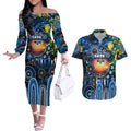 Personalised NAIDOC Week 2025 Cats Football Couples Matching Off The Shoulder Long Sleeve Dress and Hawaiian Shirt Aboriginal Dot Painting