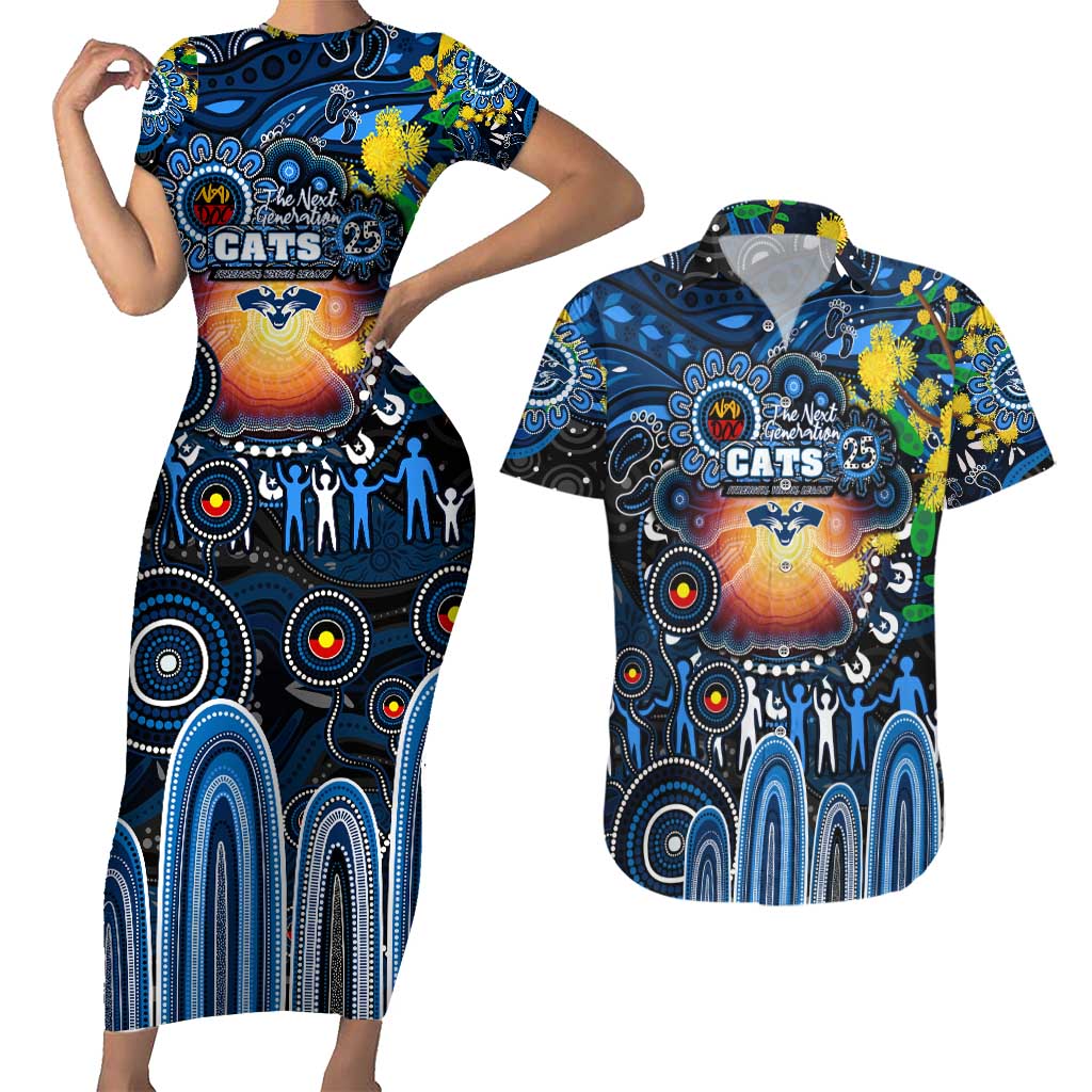 Personalised NAIDOC Week 2025 Cats Football Couples Matching Short Sleeve Bodycon Dress and Hawaiian Shirt Aboriginal Dot Painting