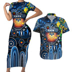 Personalised NAIDOC Week 2025 Cats Football Couples Matching Short Sleeve Bodycon Dress and Hawaiian Shirt Aboriginal Dot Painting