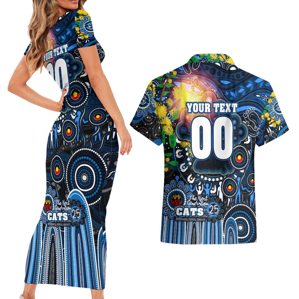 Personalised NAIDOC Week 2025 Cats Football Couples Matching Short Sleeve Bodycon Dress and Hawaiian Shirt Aboriginal Dot Painting