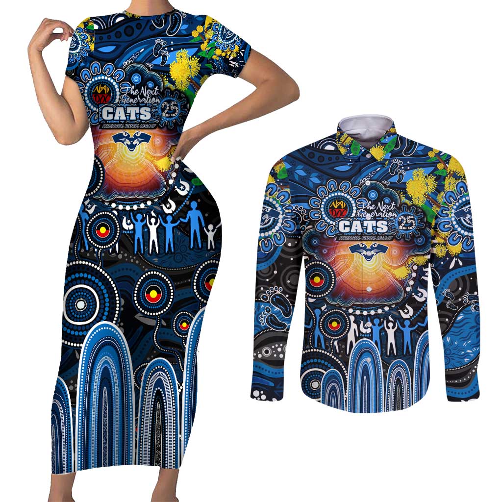 Personalised NAIDOC Week 2025 Cats Football Couples Matching Short Sleeve Bodycon Dress and Long Sleeve Button Shirt Aboriginal Dot Painting