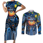 Personalised NAIDOC Week 2025 Cats Football Couples Matching Short Sleeve Bodycon Dress and Long Sleeve Button Shirt Aboriginal Dot Painting