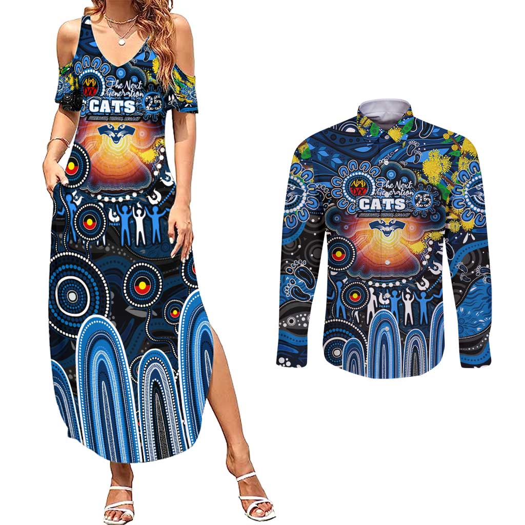 Personalised NAIDOC Week 2025 Cats Football Couples Matching Summer Maxi Dress and Long Sleeve Button Shirt Aboriginal Dot Painting