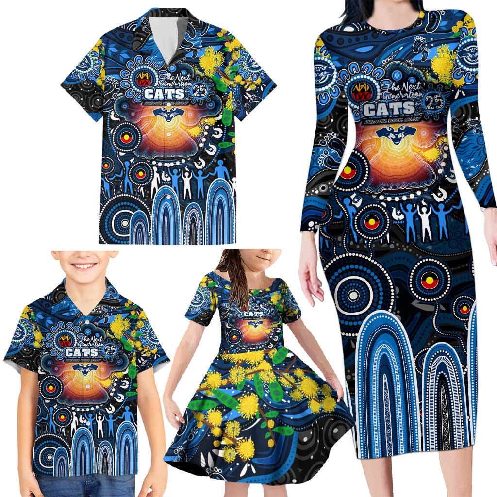 Personalised NAIDOC Week 2025 Cats Football Family Matching Long Sleeve Bodycon Dress and Hawaiian Shirt Aboriginal Dot Painting
