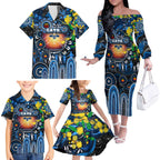 Personalised NAIDOC Week 2025 Cats Football Family Matching Off The Shoulder Long Sleeve Dress and Hawaiian Shirt Aboriginal Dot Painting