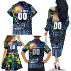 Personalised NAIDOC Week 2025 Cats Football Family Matching Off The Shoulder Long Sleeve Dress and Hawaiian Shirt Aboriginal Dot Painting