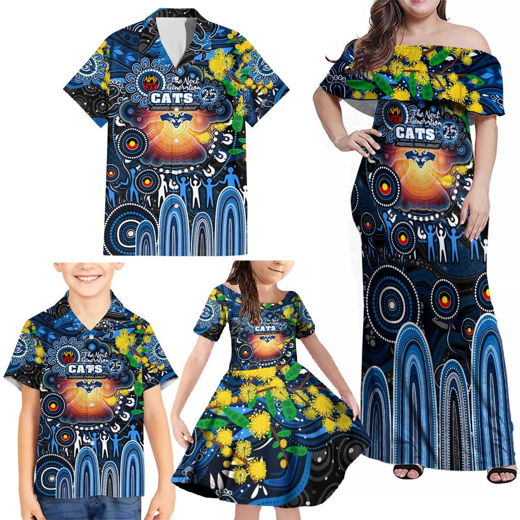 Personalised NAIDOC Week 2025 Cats Football Family Matching Off Shoulder Maxi Dress and Hawaiian Shirt Aboriginal Dot Painting