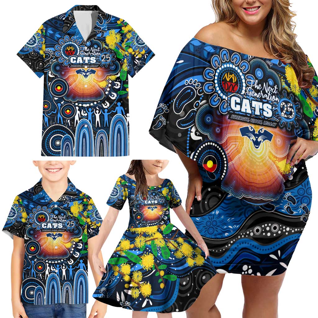 Personalised NAIDOC Week 2025 Cats Football Family Matching Off Shoulder Short Dress and Hawaiian Shirt Aboriginal Dot Painting