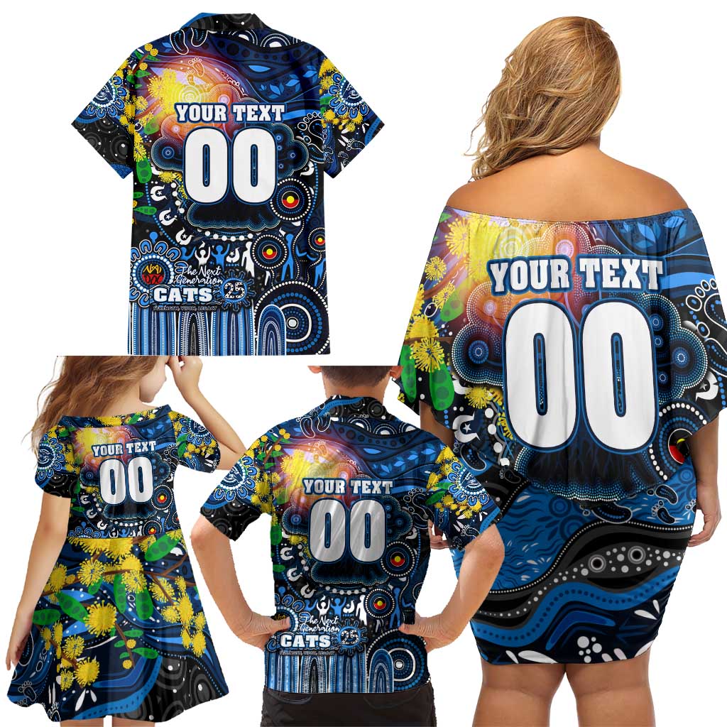 Personalised NAIDOC Week 2025 Cats Football Family Matching Off Shoulder Short Dress and Hawaiian Shirt Aboriginal Dot Painting